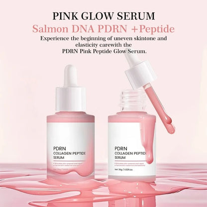 PDRN Collagen Peptide Serum 30ml — two bottles with pink serum drip